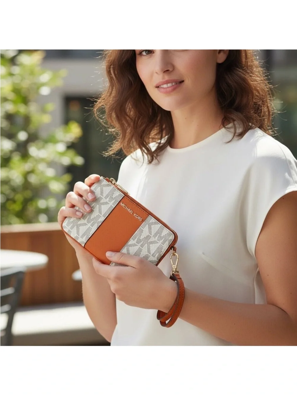 Michael Kors Jet Set Wristlet Vanilla Orange Logo Wallet